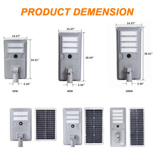 Éclairage extérieur personnalisé tout en un à économie d'énergie étanche Ip66 80W Lampes solaires de jardin Led Lampadaires solaires - Product Image 6