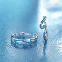 Bague de couple en argent sterling S925 Qing Meng pour femme et homme, design de niche, cadeau commémoratif Tanabata, forme vague pour petite amie