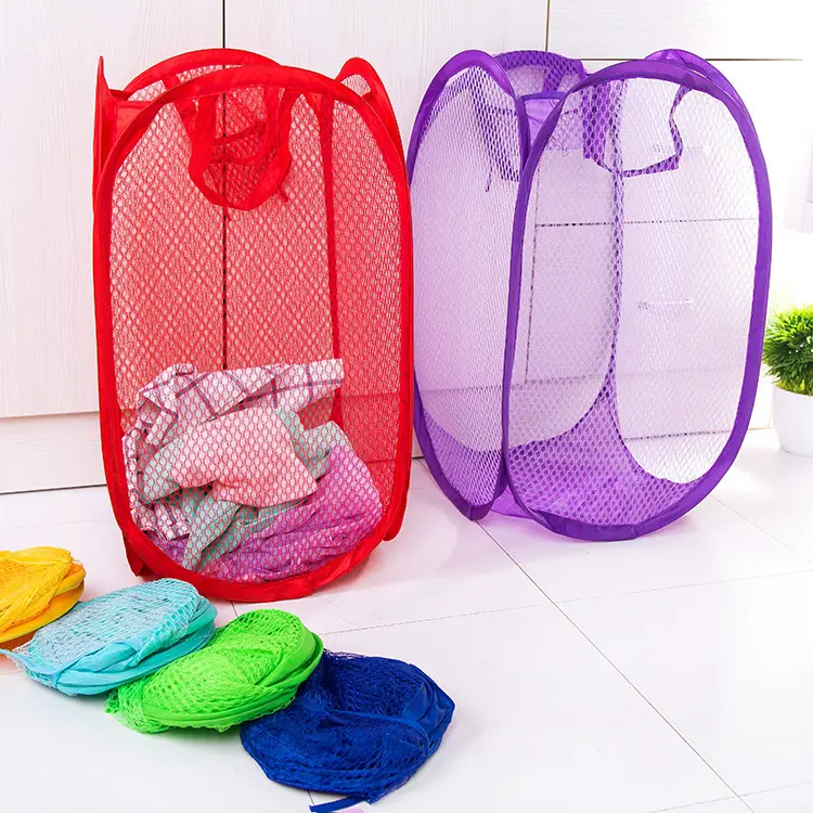 Rangement pour vêtements sales Panier à jouets pour bébé Panier à linge respirant en maille pliable multicolore
