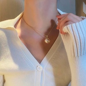 Pearl Necklace AAA Grade Gold Chain Circle Pendant Bezel Setting Gift for Women - Product Image 3