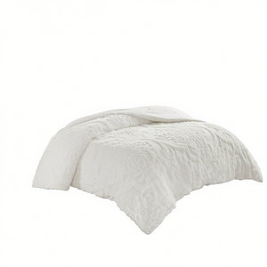 Ensemble de couette en chenille de coton tufté, 3 pièces, blanc, literie classique pour la maison - Product Image 1