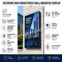 Écran numérique extérieur haute luminosité 32-65 pouces pour vitrine de magasin, 2K/4K, 300-1500 nits, machine publicitaire murale
