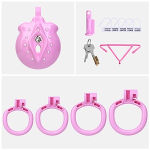 ANOSX Nuevo Modelo Jaula de Castidad Masculina de Resina Transpirable Rosa con 4 Anillos - Product Image 6