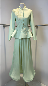 Prêt à expédier – Nouvelle robe élégante pour femme musulmane, modeste, brodée de sequins et perles, col en V, longueur cheville, coupe ajustée, manches longues, simple boutonnage - Product Image 3