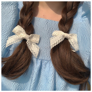Blue plaid hair <b>clip</b>, spring-colored hair accessory, creamy lace <b>bow</b> hair tie, high-end hair accessory. - Product Image 4
