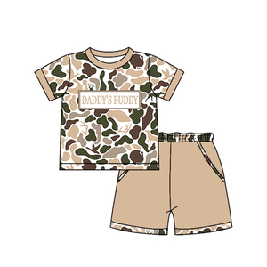 BSSO1836 Ensemble de vêtements personnalisé pour bébé garçon, imprimé camouflage marron « Daddy's Buddy », tenue d'été, vente en gros - Product Image 6