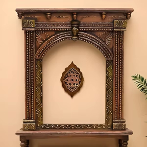 Handcrafted Wooden Wall Temple Frame Decorative Carved Arch Wall Hanging Rustic <b>Mandir</b> Style Home Entryway Decor - Product Image 1