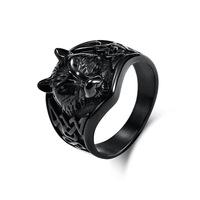Bague pour homme en acier inoxydable, style nordique rétro, motif loup