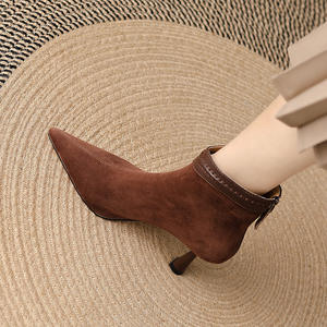 Botines de Ante Vintage Estilo Francés para Mujer, Otoño Invierno 2026, Tacón de Aguja con Punta, Minimalistas, Color Nude, Casuales - Product Image 3