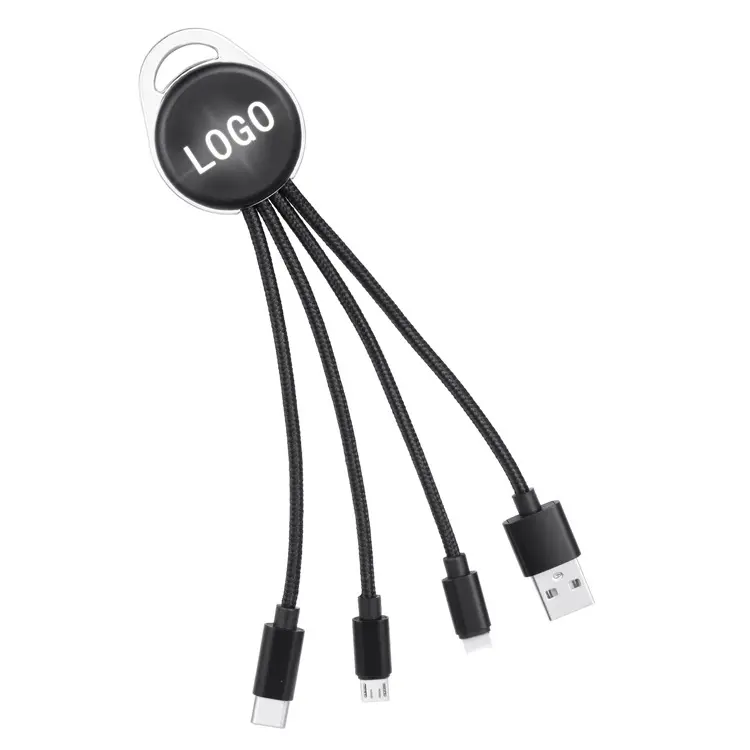 هدية كابل شاحن 4 في 1 شعار مخصص كابل شاحن USB 4 في 1 لجميع الأجهزة المحمولة