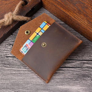 Porte-cartes en cuir véritable Crazy Horse, mini porte-monnaie à bouton-pression, portefeuille vintage en cuir de vachette pour hommes et femmes - Product Image 3