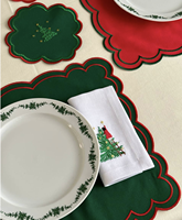 Serviette de table en lin et coton faite à la main pour Noël et le Nouvel An, bordure brodée, durable, écologique, chic, 60x60cm, personnalisable