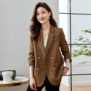 <b>Women's</b> Blazer <b>Black</b> Double Breasted <b>Suit</b> <b>Jacket</b> Solid Color Polyester Anti-Wrinkle Office Wear - Product Image 4