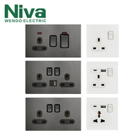 Enchufes de pared de latón retro estándar del Reino Unido, interruptor de luz con palanca de doble enchufe, 10A 220-250V