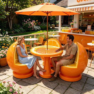 Ensemble <span class=keywords><strong>de</strong></span> <span class=keywords><strong>table</strong></span> et chaises <span class=keywords><strong>de</strong></span> café créatives en orange pour l'extérieur avec <span class=keywords><strong>parasol</strong></span> pour patio, café, jus <span class=keywords><strong>de</strong></span> fruits, décoration <span class=keywords><strong>de</strong></span> mobilier commercial amusant sur le thème des fruits - Product Image 6