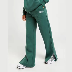 Custom Logo Women Pants Comfort Wide <b>Leg</b> Pants Joggers Cotton Fleece Workout Slit <b>Leg</b> Flare Pants Women - Product Image 1