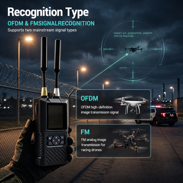 0-8GHz Handheld Drone Signal Detector Wide Temp -20~60℃ Working Range 1KM Detect Distance for Security Protection