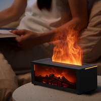 Diffuseur d'arômes et d'huiles essentielles avec source d'alimentation USB, télécommande, effet flamme 3D, humidificateur à brume et lumière colorée