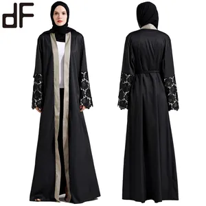 OEM muslimische Kleidung in Guangzhou Abaya islamische Kleidung Donna schwarze Spitze Stickerei Dubai Kaftan türkische Abaya Cardigan Kleider