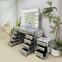 Docarelife États-Unis Stocké!! Nouveau mobilier de chambre étincelle Bluetooth haut-parleur diamant écrasé miroir maquillage vanité coiffeuse