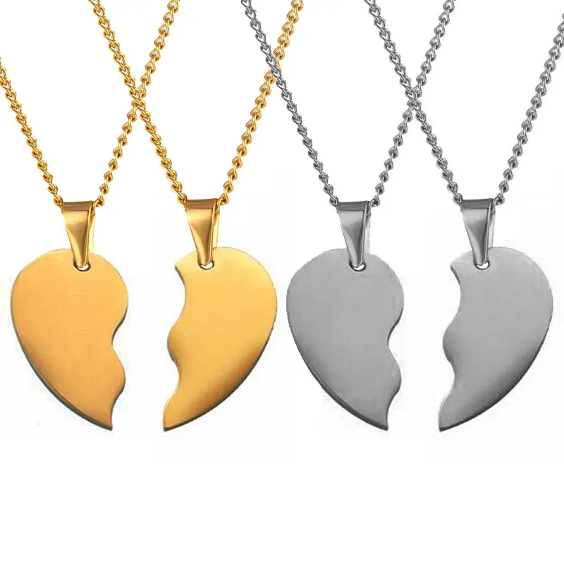 Dainty Jewelry Accessories Women Necklace Custom Engraving Split Heart Necklace Set Stainless Steel Couple Broken Heart Necklace