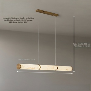 Lampada a Sospensione Lineare in Alabastro Naturale con Finiture in Ottone, Tubo Lungo in Marmo, per Sala da Pranzo e Cucina - Product Image 5