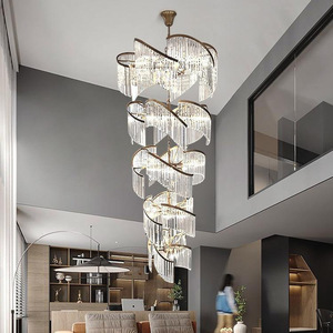 Lustre suspendu de luxe à hauteur réglable pour salon, escalier rotatif, villa, grand lustre américain en cristal long - Product Image 1