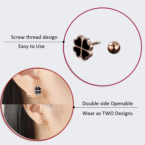 Nero Dello Smalto Finito 925 In Argento Placcato <span class=keywords><strong>Oro</strong></span> Rosa Foglia di Trifoglio a forma di Orecchino Tragus - Product Image 4