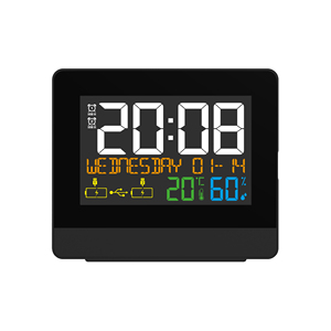 Modern Desk <span class=keywords><strong>Clock</strong></span> Digital com <span class=keywords><strong>Display</strong></span> <span class=keywords><strong>LCD</strong></span> Colorido Carregamento USB Temperatura Interior e Umidade Movimento Eletrônico Amostra Grátis - Product Image 1