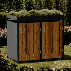 Metal 120/240L Double Door Garden Trash <strong>Bin</strong> KD Structure <strong>Wheelie</strong> <strong>Bin</strong> <strong>Storage</strong> with Plant Roof Durable Waste <strong>Bin</strong> Box for Garden - Product Image 1