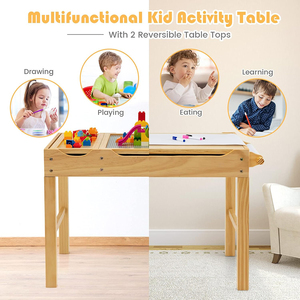 Table Montessori pour enfants 2 en 1, table d'activités en bois pour tout-petits avec plateau convertible pour blocs de construction - Product Image 4
