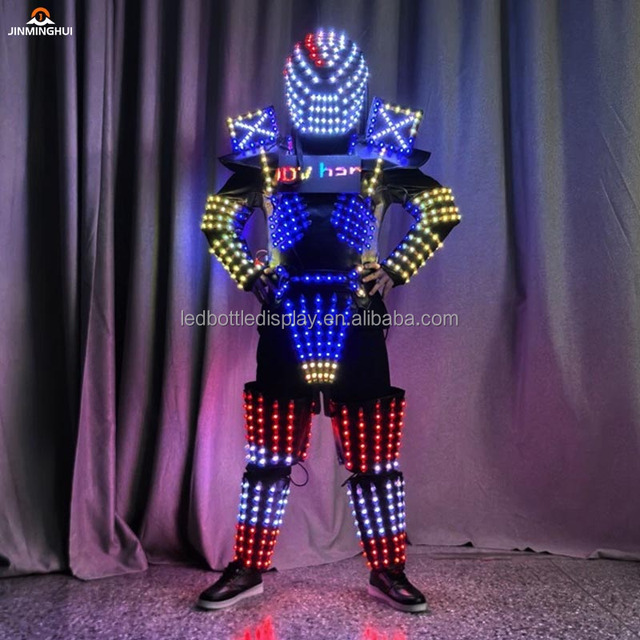 Black LED RGB Plastic Metal Performance Suit Bar DJ Illuminated Dance Programming Costume Mask Robot Shape Full Face Coverage
