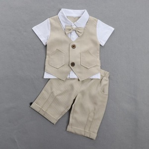 Conjunto de Verano para Bebés y Niños, Traje de Dos Piezas con Camisa de Manga Corta y Pantalones Cortos con Lazo para Niños - Product Image 3