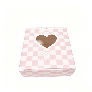 Boîte <span class=keywords><strong>de</strong></span> lentilles <span class=keywords><strong>de</strong></span> contact Kawaii rose à carreaux, avec fenêtre en forme <span class=keywords><strong>de</strong></span> cœur pour lentilles colorées, emballage jetable quotidien et mensuel en gros - Product Image 3