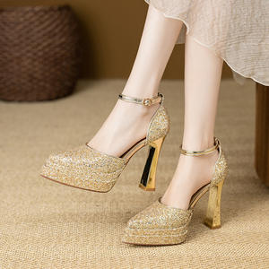 Escarpins tendance à bout pointu et bride cheville, talons épais, en cuir véritable, antidérapants, imprimés colorés, pour mariée - Product Image 2