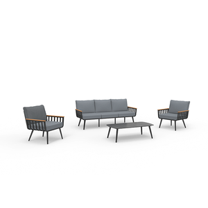 Ensemble <span class=keywords><strong>de</strong></span> canapé d'extérieur Dwoo <span class=keywords><strong>en</strong></span> <span class=keywords><strong>aluminium</strong></span> 4 pièces avec coussins épais <span class=keywords><strong>de</strong></span> 15 cm <span class=keywords><strong>et</strong></span> accoudoirs <span class=keywords><strong>en</strong></span> WPC pour patio <span class=keywords><strong>et</strong></span> <span class=keywords><strong>jardin</strong></span> - Product Image 4
