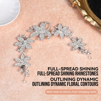 Chaîne de tête entièrement sertie de diamants, pétales scintillants en argent, accessoire de cheveux de mariée, coiffe de mariage de luxe léger à la française
