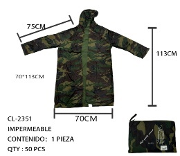 Impermeable con Capucha de Camuflaje 113x70cm, Protección Contra la Lluvia, Uso en Exteriores para Adultos - Product Image 1