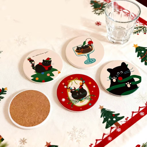 Sous-verres ronds en céramique personnalisés avec base en liège antidérapante, <span class=keywords><strong>motif</strong></span> <span class=keywords><strong>chat</strong></span>, pour boissons, cadeaux, avec logo DIY - Product Image 4