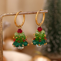 Cadeau de vacances Boucles d'oreilles en cristal faites à la main en acier inoxydable plaqué 18 carats avec collier Parures de bijoux de Noël