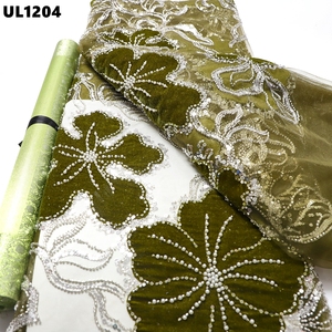 Chất Lượng Cao Hoàng Gia Màu Xanh Nhung Đính Cườm Sequin Thêu Ren Vải Arabic Hồi Giáo Hồi Giáo Áo Choàng Lễ Kỷ Niệm Ăn Mặc Vải - Product Image 3