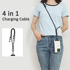 Cable de Carga Rápida 4 en 1 Tipo C, Cable USB con Correa Ajustable para Colgar, Cordón Antirrobo para Teléfono, Cables de Datos Trenzados Resistentes - Product Image 1