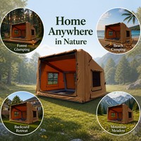 Tente de glamping gonflable pour fête en plein air, protection UV, installation facile, grand espace, couleur beige