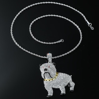 Collier pendentif chien bouledogue CZ glacé en gros, chaîne hip-hop pour hommes, bijoux de mode