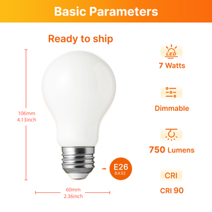 Lampadina <span class=keywords><strong>LED</strong></span> a Filamento Vintage Edison A19 CRI90 AC110-130V 220-240V 2700K 750 Lumen Vetro Satinato Base E26/E27 <span class=keywords><strong>Dimmerabile</strong></span> per Uso Residenziale - Product Image 2