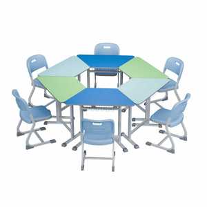 Conjunto de mesa y sillas hexagonales para estudiantes Lin Ying, escritorio escolar moderno y colorido para entrenamiento en el aula - Product Image 4