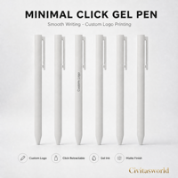 Stylo Gel Rétractable Blanc Minimaliste avec Corps Lesté, Logo Personnalisable pour Publicité, Stylo Gel Bleu 0,5 mm à Clic Latéral