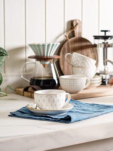 Ensemble de 4 tasses à café en céramique gaufrée pour cadeau de pendaison de crémaillère pour cappuccino, latte, café moka, thé - Product Image 3