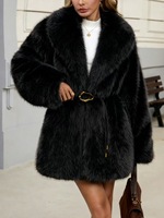 Veste en fausse fourrure de renard de luxe style mob wife pour femme, manteau d'hiver épais et moelleux en fourrure écologique avec ceinture ajustable
