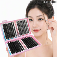 Cils 3D volumineux noirs 10-20mm, courbure D, 4 sections, 100D 120D 160D 200D, pour un effet salon, en fibres douces